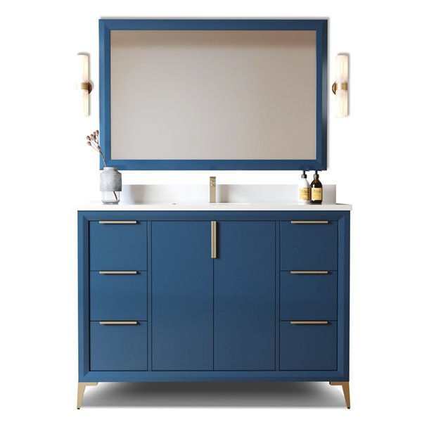 Urban Woodcraft Forest Made Willow 48-in Blue Single Sink Bathroom Vanity with White Quartz Top