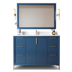 Urban Woodcraft Forest Made Willow 48-in Blue Single Sink Bathroom Vanity with White Quartz Top