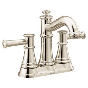 Robinet de lavabo central 4 po Belfield à 2 poignée de Moen, WaterSense, nickel poli, drain compris