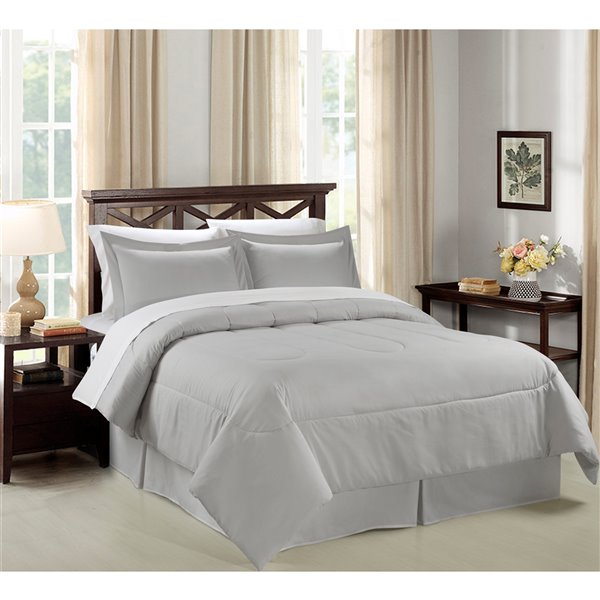 8 Piece Light Grey Queen Comforter Set, Light Grey Bedspread Queen