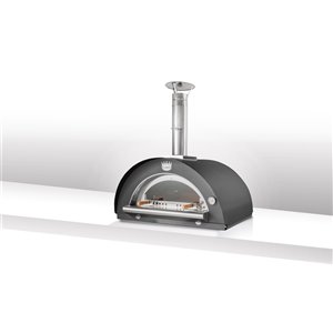 Clementi Family 31-in x 40-in Black Stainless Steel and Brick Hearth Wood-Fired Outdoor Pizza Oven