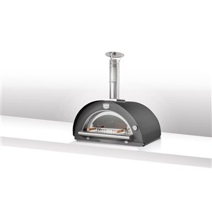 Four à pizza au bois en acier inoxydable et brique réfractaire Family de Clementi, 31 po x 40 po, noir