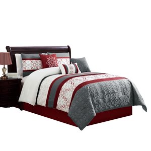 Myne Red Geometric King Comforter Set, 7-pieces