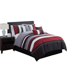 Ensemble de couette à rayures grises et rouges par Myne, grand lit, 7 mcx