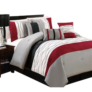 Ensemble de couette à rayures rouges et grises par Myne, très grand lit, 7 mcx