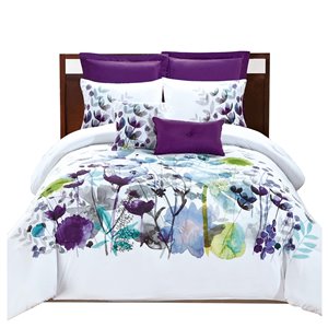 Myne White Floral Queen Comforter Set, 7-pieces