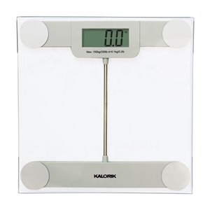Pèse-personne numérique de salle de bains de Kalorik, 330-lb, verre, argent