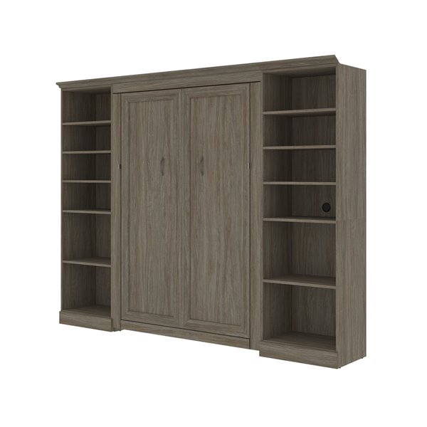 Bestar Versatile Walnut Grey Full Murphy Bed with Integrated Storage