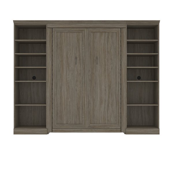 Bestar Versatile Walnut Grey Full Murphy Bed with Integrated Storage