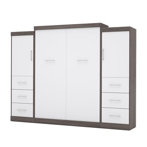 Grand lit escamotable Nebula gris écorce et blanc de Bestar avec rangement intégré