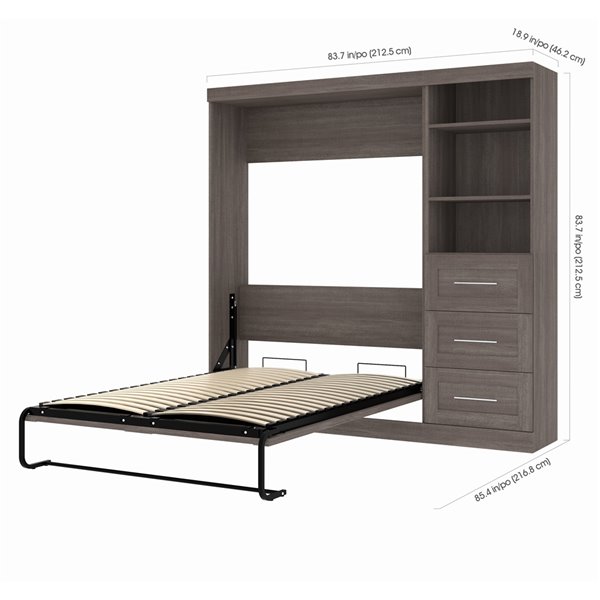 Bestar Pur Bark Grey Full Murphy Bed with Integrated Storage