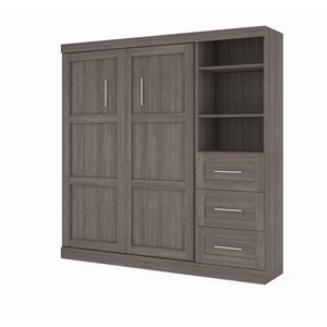 Bestar Pur Bark Grey Full Murphy Bed with Integrated Storage