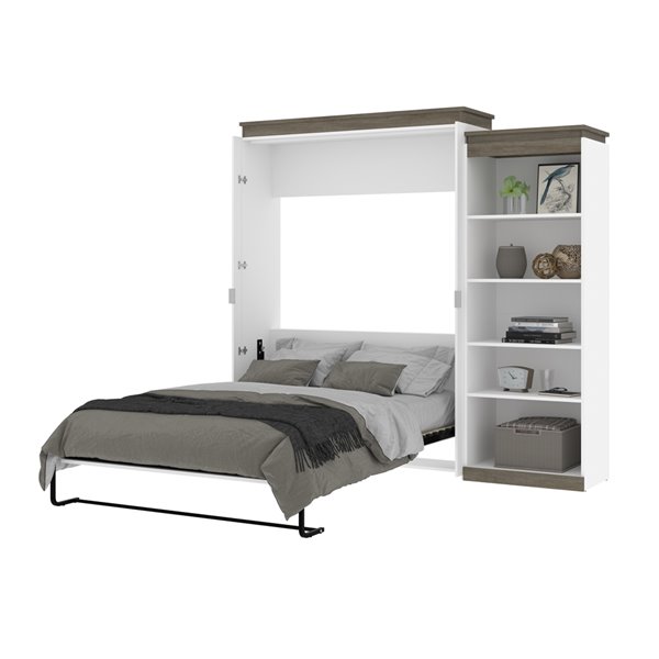 Bestar Orion White & Walnut Grey - Queen Murphy Bed Integrated Storage