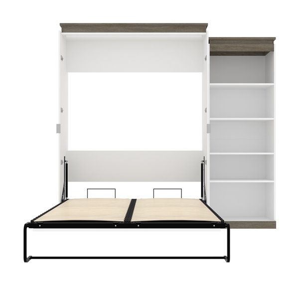 Bestar Orion White & Walnut Grey - Queen Murphy Bed Integrated Storage