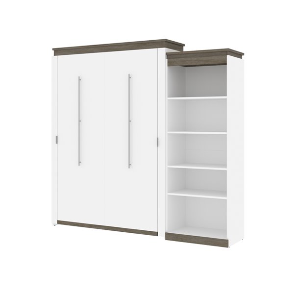 Bestar Orion White & Walnut Grey - Queen Murphy Bed Integrated Storage