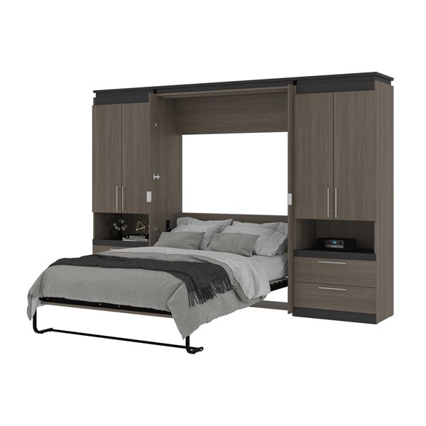 Bestar Orion Full Murphy Bed Integrated Storage (Bark grey and Graphite)