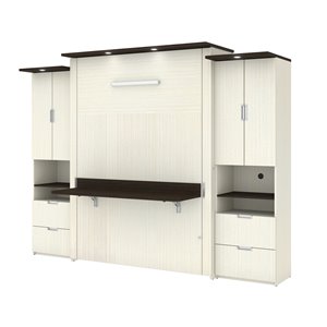 Grand lit escamotable Lumina de Bestar avec rangement intégré (Blanc chocolat)