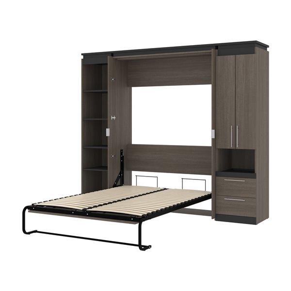 Bestar Orion Full Murphy Bed Integrated Storage Bark grey & Graphite