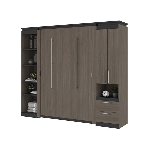 Bestar Orion Full Murphy Bed Integrated Storage Bark grey & Graphite