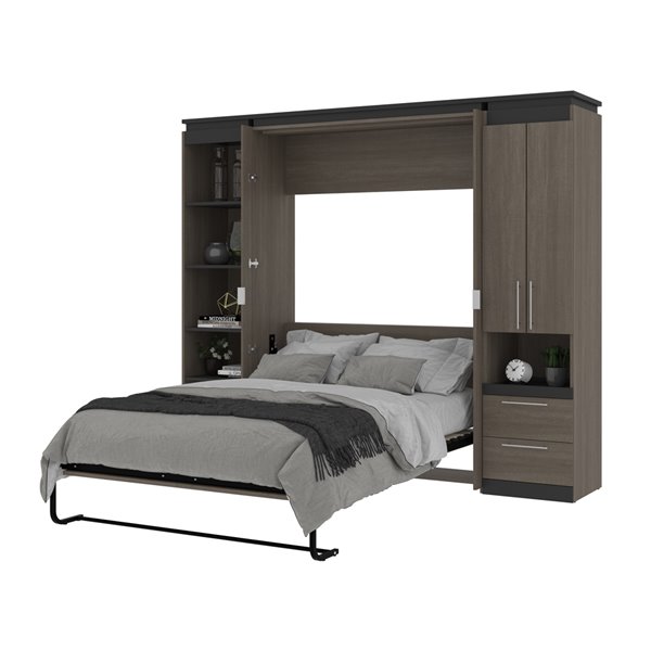 Bestar Orion Full Murphy Bed Integrated Storage Bark grey & Graphite