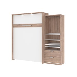 Bestar Cielo Queen Murphy Bed Integrated Storage in Rustic Brown & White
