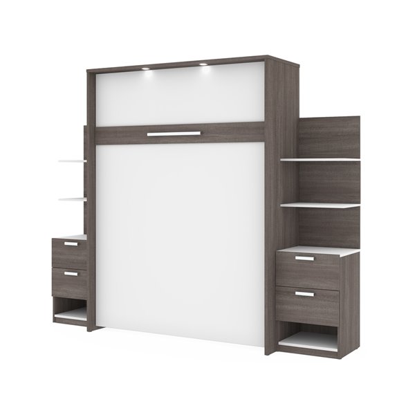 Bestar Cielo Bark Grey & White Queen Murphy Bed Integrated Storage