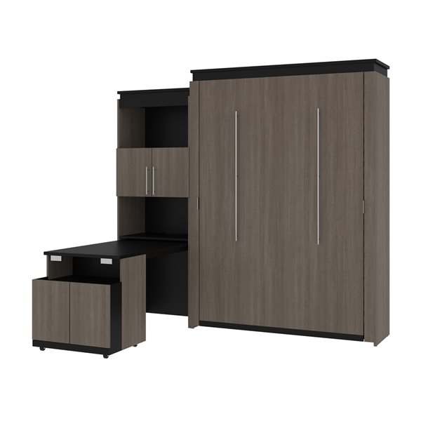 Bestar Orion Queen Murphy Bed Integrated Storage with Bark grey & Graphite