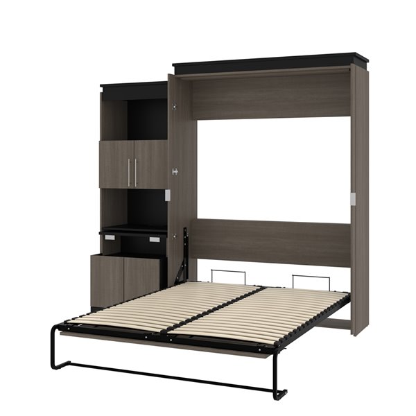 Bestar Orion Queen Murphy Bed Integrated Storage with Bark grey & Graphite