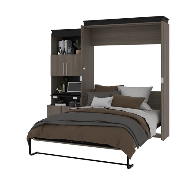 Bestar Orion Queen Murphy Bed Integrated Storage with Bark grey & Graphite