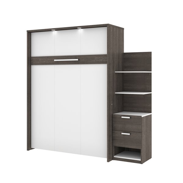 Bestar Cielo Queen Murphy Bed Integrated Storage - Bark Grey & White