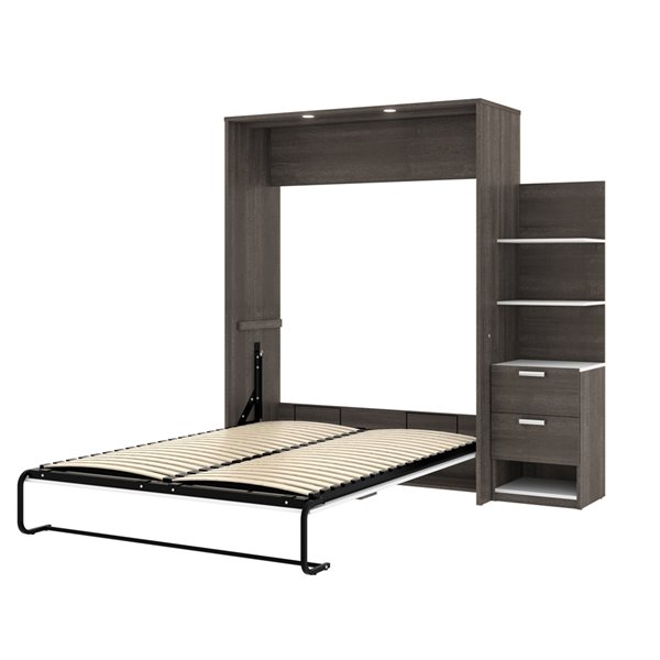 Bestar Cielo Queen Murphy Bed Integrated Storage - Bark Grey & White