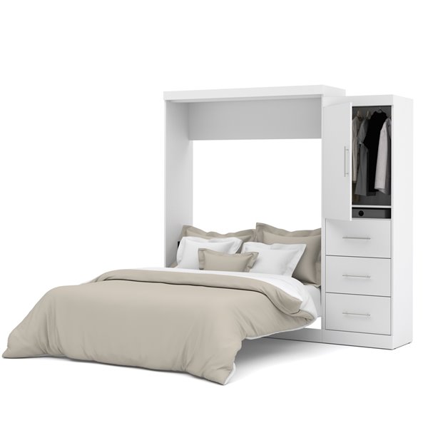 Bestar Nebula White Queen Murphy Bed with Integrated Storage