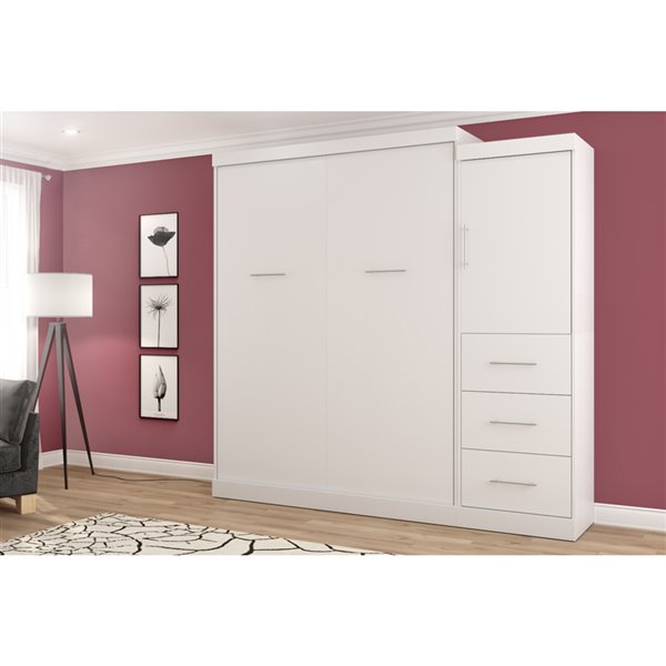 Bestar Nebula White Queen Murphy Bed with Integrated Storage