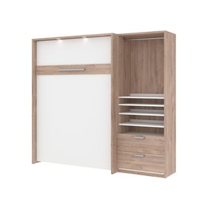 Lit escamotable double Cielo brun rustique et blanc de Bestar et rangement intégré