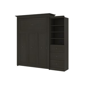 Grand lit escamotable Versatile, gris foncé, rangement intégré, par Bestar