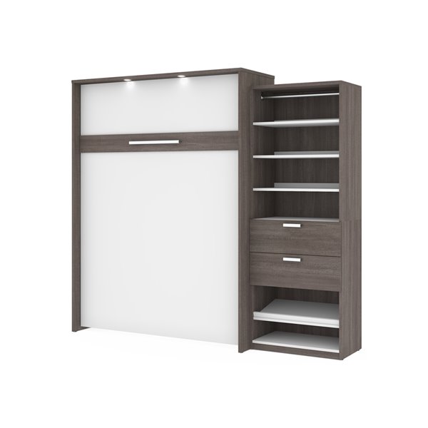 Bestar Cielo Queen Murphy Bed Integrated Storage - White & Bark Grey