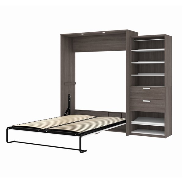Bestar Cielo Queen Murphy Bed Integrated Storage - White & Bark Grey