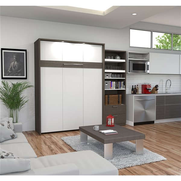 Bestar Cielo Queen Murphy Bed Integrated Storage - White & Bark Grey
