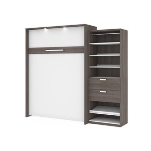 Grand lit escamotable Cielo de Bestar avec rangement intégré (blanc et gris écorce)