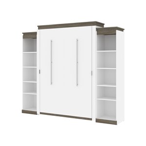 Grand lit escamotable Orion de Bestar avec rangement intégré gris noisette et blanc