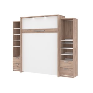 Grand lit escamotable Cielo blanc et brun rustique de Bestar avec rangement intégré
