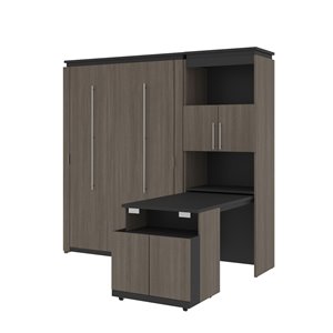 Lit double escamotable Orion de Bestar avec rangement intégré (gris écorce et graphite)