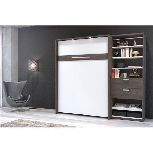 Bestar Cielo Full Murphy Bed Integrated Storage - Bark Grey & White