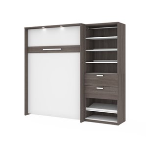 Lit escamotable double Cielo de Bestar avec rangement intégré (blanc et gris écorce)