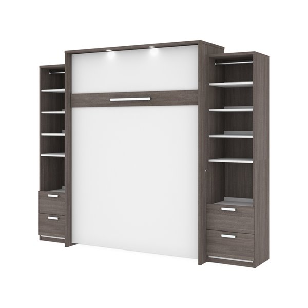 Bestar Cielo Queen Murphy Bed Integrated Storage in Bark Grey & White