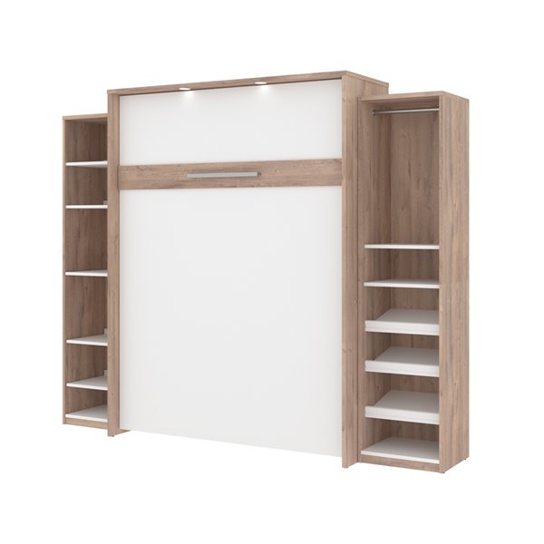 Bestar Cielo Queen Murphy Bed Integrated Storage - Rustic Brown & White