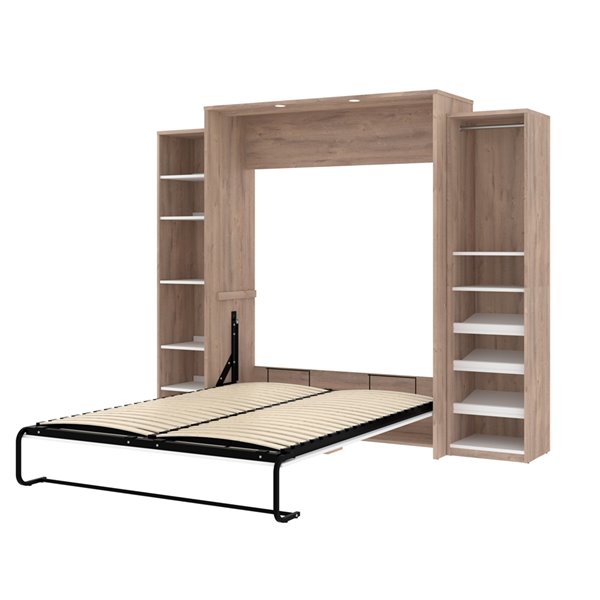 Bestar Cielo Queen Murphy Bed Integrated Storage - Rustic Brown & White