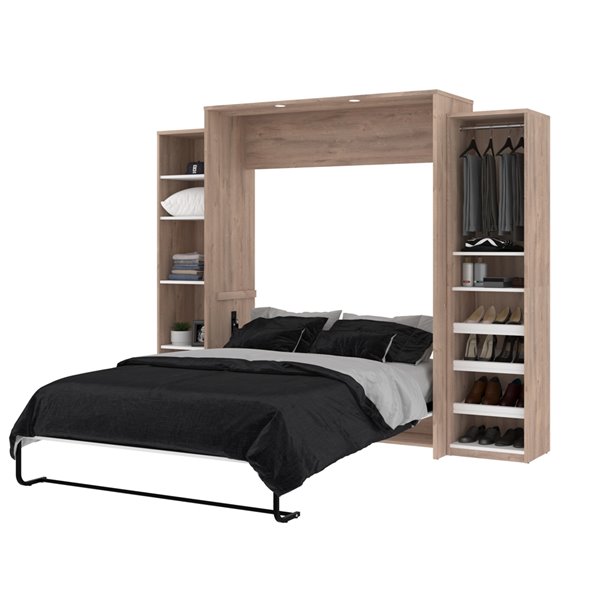 Bestar Cielo Queen Murphy Bed Integrated Storage - Rustic Brown & White