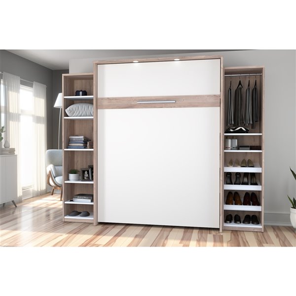 Bestar Cielo Queen Murphy Bed Integrated Storage - Rustic Brown & White