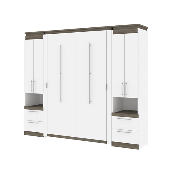 Bestar Orion Full Murphy Bed with Integrated Storage in White & Walnut Grey